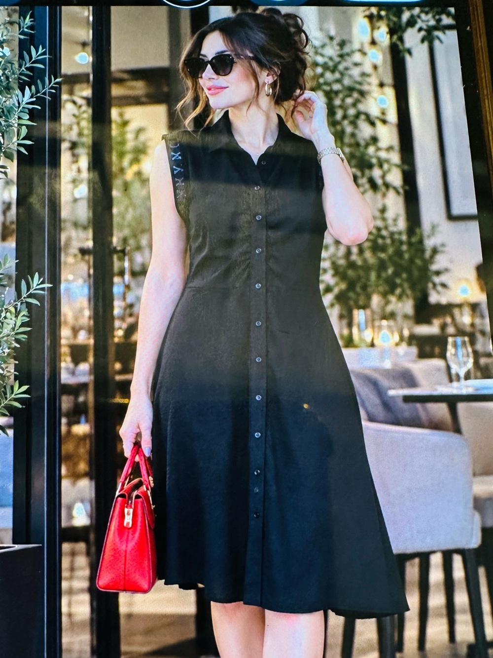 DKNY Black Sleeveless Button-Front A-Line Dress